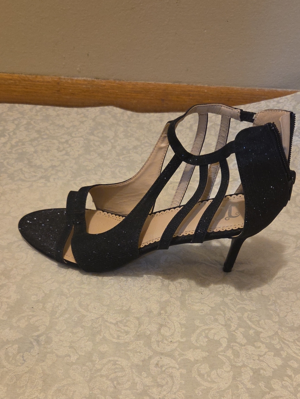 Black Glitter Strappy Kitten Heel Sandals - Women